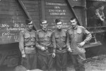 1972 год. Днепропетровск – Бердянск. Эшелон на полигон. У вагона: А.Зиноватный, В.Лисовенко, Н.Горбачев, Л.Коцюба. В вагоне – В.Шурупов
