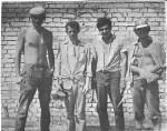 1973 рік. Будзагін ФТФ «Мезон» на будівництві спорткомплексу «Вища школа» (тепер «Каразінський»). Зліва праворуч: І.В. Ясін, ВО. Подобінський, В.О. Дерюга, В.Р. Мокрий